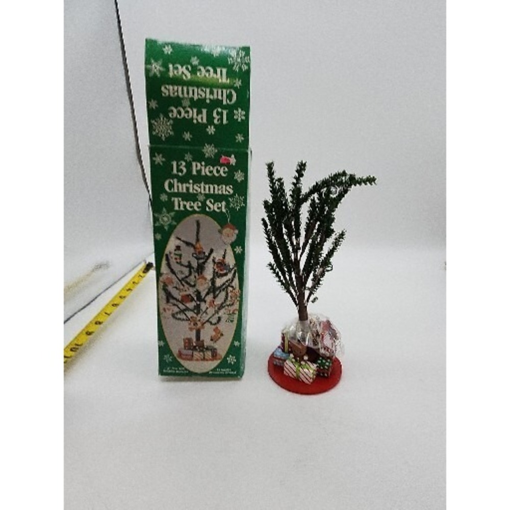 Vintage 11 in MINI CHRISTMAS TREE &13 Wooden Ornaments New